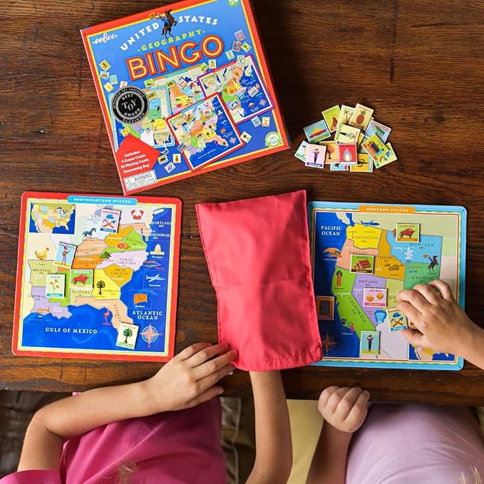 eeBoo: United States Geography Bingo Game, for 2 to 6 Players, Includes 6 Game Cards, 84 Playing Cards, & Drawstring Bag, for Ages 5 and up - Image 6