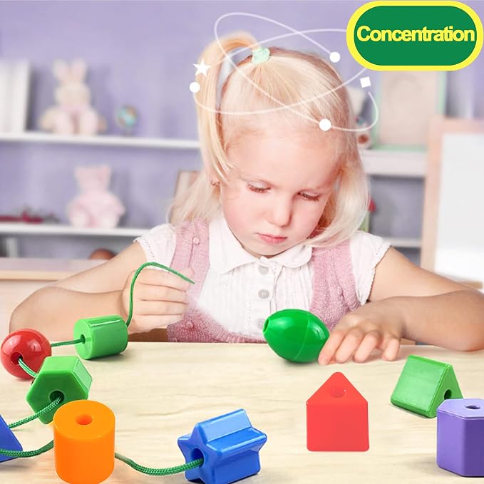 KUTOI Toddler Toys - Big Lacing Beads Set for Fine Motor Skills & Hand-Eye Coordination - 36 Beads & 6 Strings - Color Sorting & Counting Educational Learning Toy Montessori Toys - Image 8
