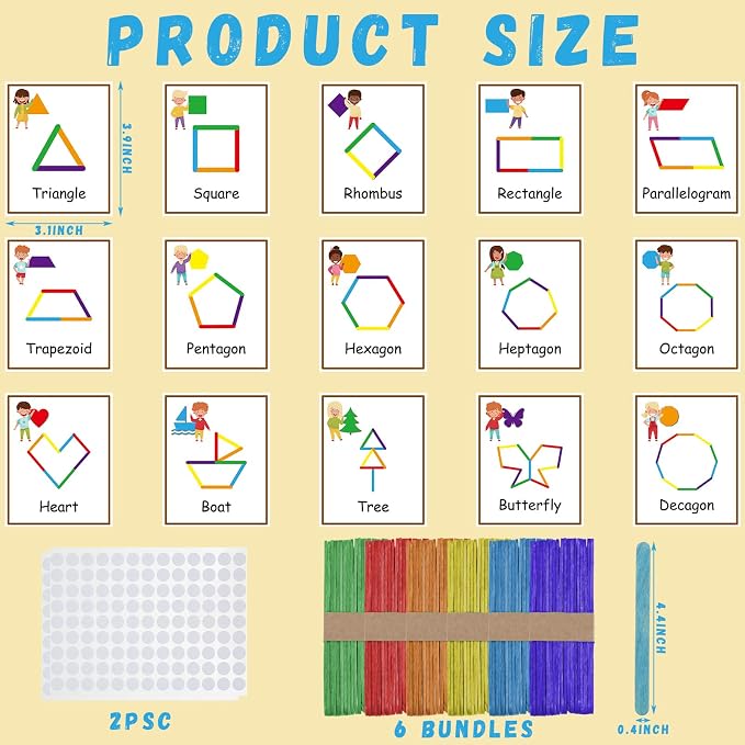 252 Pcs Shapes Flash Cards with Colorful Sticks and White Hook for Toddlers Preschool Kids Learning Art Craft Develops Shape Recognition Imagination Creativity - Image 2