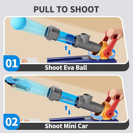 Transport Truck Toys for Kid Boys 3-5, EVA Ball Launcher Car Toys for Kids, Garage Car Toys with Light & Sound, Shooting Toy Sets, Christmas Birthday Gifts for Kid Boys Age 3 4 5 6