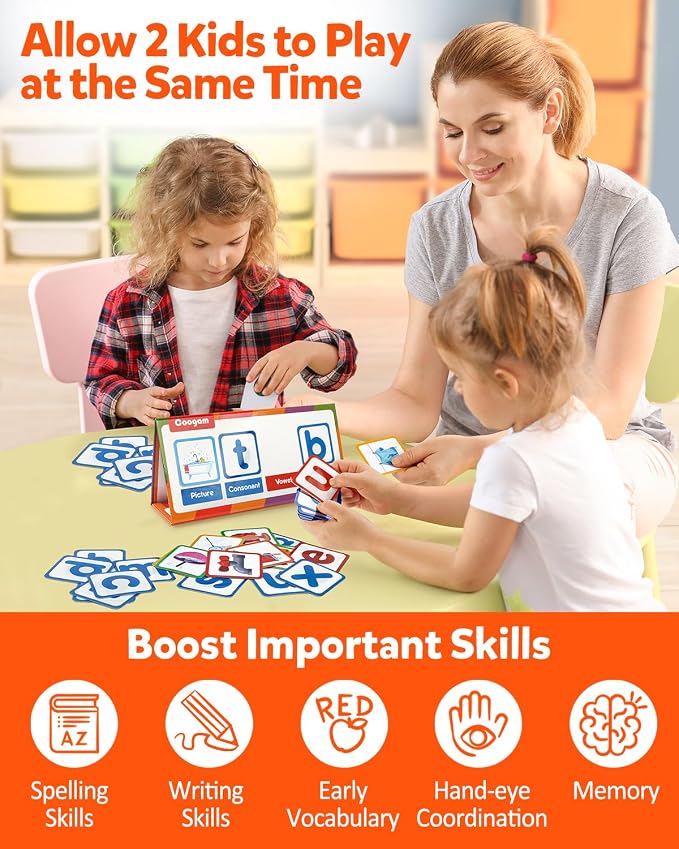 Coogam CVC Word Builder, Magnetic Sight Word Games with Flashcards, Matching Letter Reading and Spelling Game, Montessori Alphabet Educational Toy Gift for Preschool 3 4 5 Year Old Kids Toddlers - Image 5