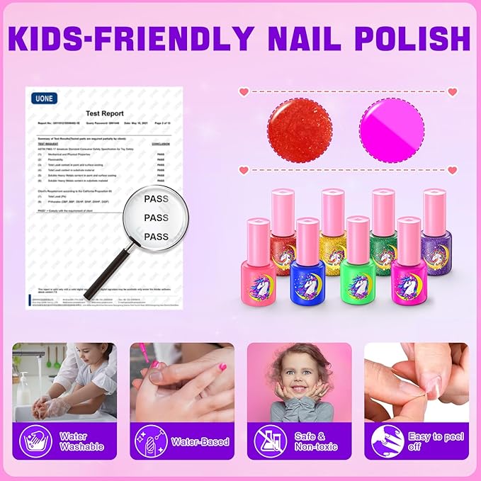 Kids Nail Polish Set for Girls, Non-Toxic Quick Dry Nail Art Salon Kit with Nail Dryer and Peelable Nail Polish,Ideal Gift Toys for Girls Age 6-12