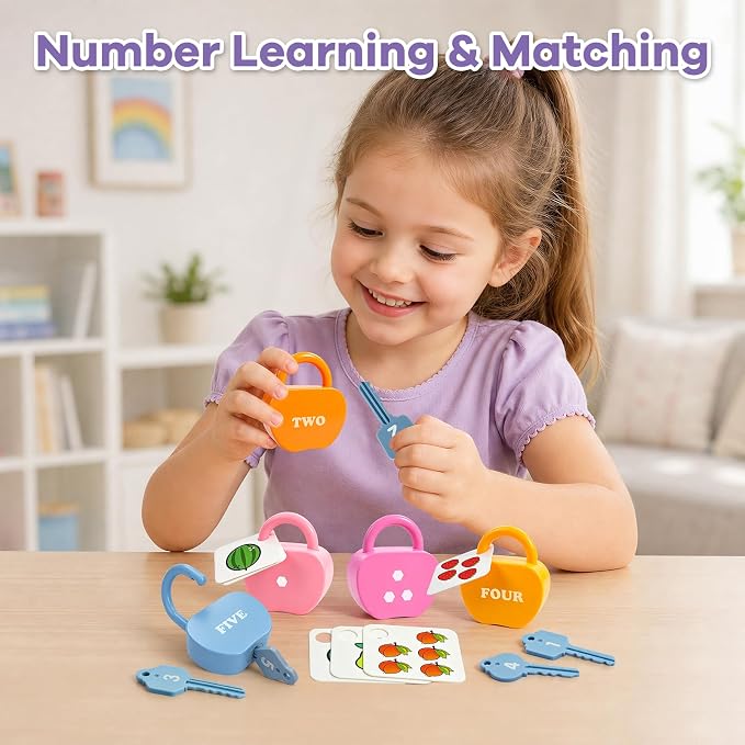Montessori Lock and Key Toddler Toys, Cause and Effect Sensory Learning Toys for 3 Year Old, Number Counting & Matching Game, Fine Motor Skills Preschool Travel Activities - Image 6