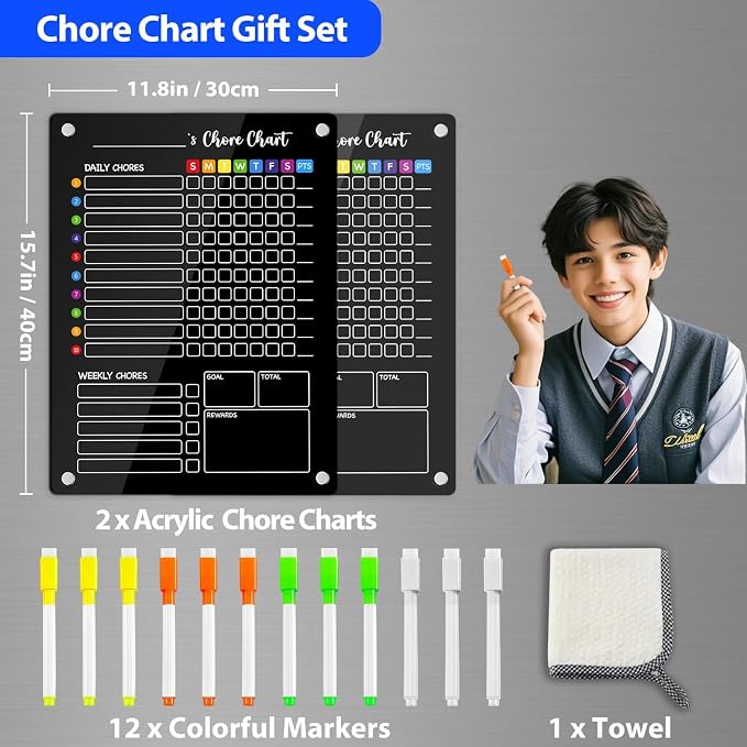 PigPotParty Black Acrylic Magnetic Chore Chart for Kids, 12x16 Inch, 2 Pack - Image 6