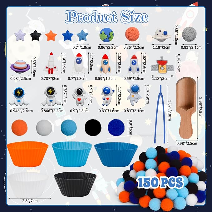 236pcs Space Sensory Bin Filler Fine Motor Toys Astronaut Spaceship Sensory Bin Items Astronauts Saturn Moon Mars Earth Rocket Planet Satellite Space Shuttle Stars for Preschool Education Activities - Image 2