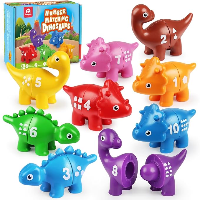 Coogam Numbers Matching Game 10PCS, 123 Counting Dinosaur Toys, Educational Preschool Montessori Fine Motor Skill Mathematics Learning Toys for 2 3 4 Years Old by Coogam