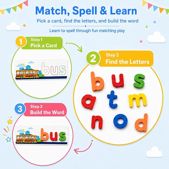 Learning Toys for Boys Girls Age 3 4 5 6, See & Spell CVC Word Spelling Toy - Image 2
