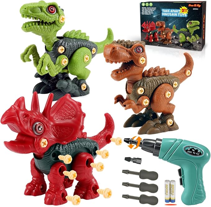 FREE TO FLY Dinosaur Toys Gifts for 3 4 5 6 7 8 Year Old Boys: Stem Dinosaur Toy for Kids 3-5 Building Learning Eductional Take Apart Dino Toys with Electric Drill Birthday by FREETOFLY