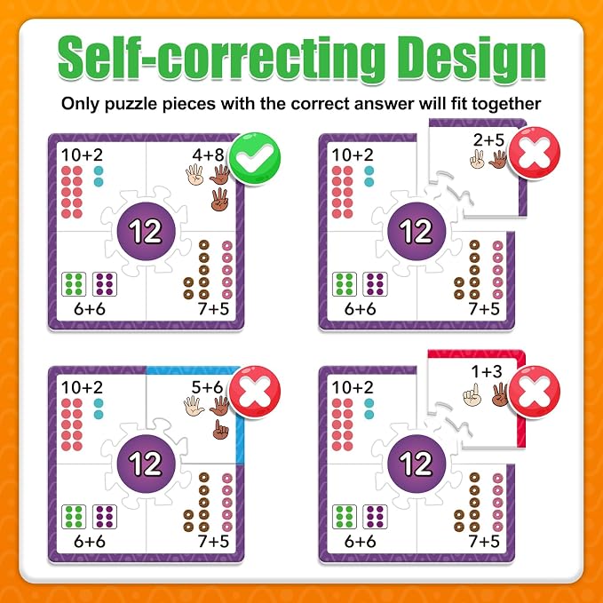 Torlam Addition and Subtraction Puzzle Cards Math Manipulatives Kindergarten Math Games for Kids, Homeschool Supplies Classroom Must Haves Preschool Learning Games Flash Cards Puzzles Toys - Image 6