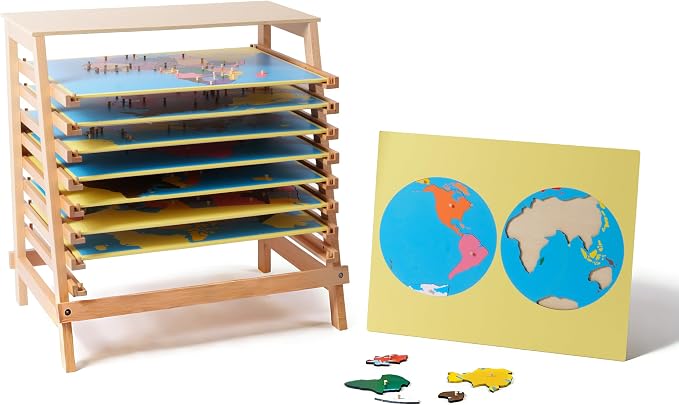 Premium Montessori Wooden Map Puzzle Set 23”, 8 Large Geography Puzzles: World, USA, Canada, Europe, Asia, Africa, North & South America with Control Cards, Kids Gift, Homeschool Learning Materials - Image 8