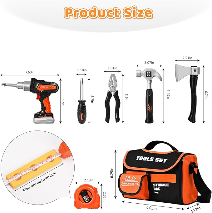 Kids Tool Sets with Portable Bag, Toddler Tool Set with Electric Drill Toy, Boy Toys Age 4, Construction Toys Tool Sets for Kid, Kids Tool Kit, Pretend Play Toys for 3 Year Old Boys Gift