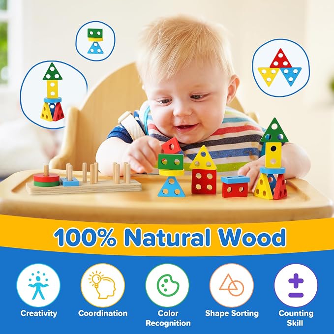 6-in-1 Baby Toys 6 to 12 Months, Montessori Toys for Babies 6-12-18 Months, Infant Teething Toy Stacking Blocks Rings Sensory Bin, Sorting Sensory Educational Learning Gift for Toddlers Aged 1-3 - Image 5