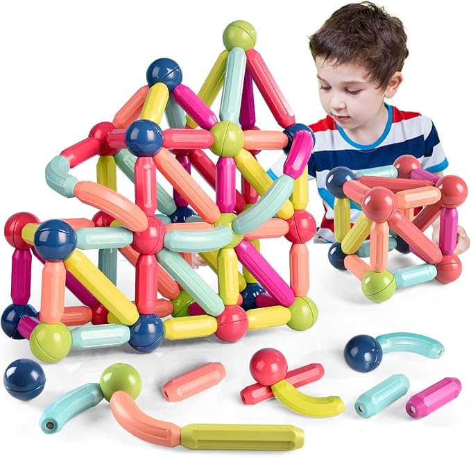 Contixo ST2 Kids Magnetic Stix Stick 68 PCs 3D Building Blocks STEM Construction Playboards Creativity, Imagination, Recreational, Educational for Children Toddler, 3+ Year Old Boys and Girls by Contixo