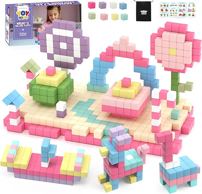 TOY Life Pastel Magnetic Blocks, 64-Piece STEM Set, Ages 3-8 by TOYLife