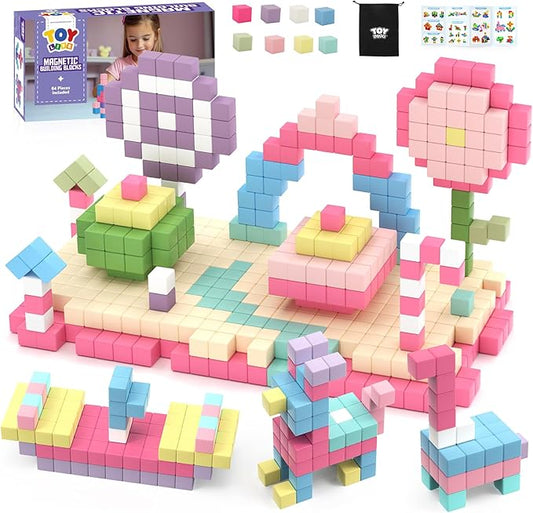 TOY Life Pastel Magnetic Blocks, 64-Piece STEM Set, Ages 3-8 by TOYLife