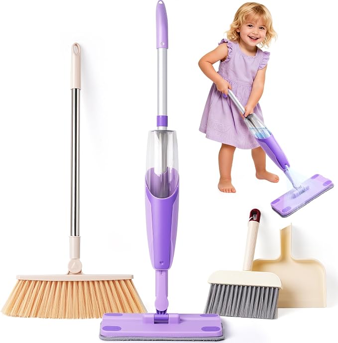 Kids Cleaning Toy Set,Purple Mini Spray Mop Montessori Toys Pretend Play Cleaning Tool for Toddlers with Spray Mop & Kids Broom Dustpan Set Cleaning Toys Gift for Toddlers Girls Boys Age 3+ by Yeeammk