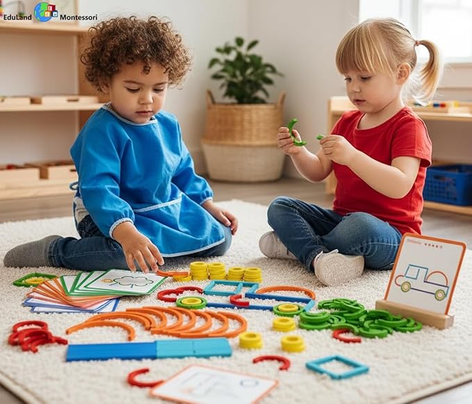 Practical Life/Sensorial Sticks & Rings Shape/Letter Puzzle Construction Set Card Pattern Matching Blocks Logical Educational STEM Classroom Family Game Toy Boy Girl 3-8 Years Gift - Image 3
