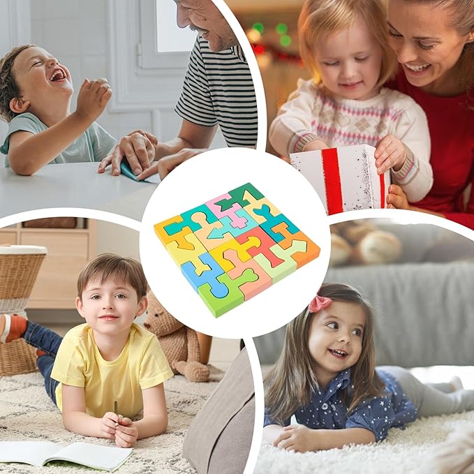 Puzzles for Kids - Wooden Shape Matching Puzzle, Educational Game Set, 16 Pieces | Boys Girls Ages 4-6 Home School Kindergarten Learning Cognitive Skill Development Fun Playtime