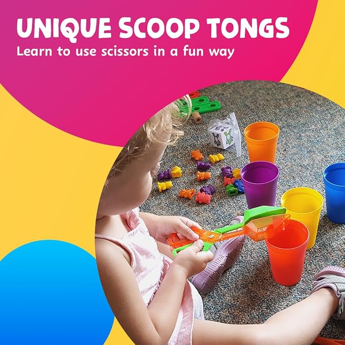 Skoolzy Rainbow Stacking Bears & Sorting Cups, 69 Pc Set, Storage Bag - Image 3