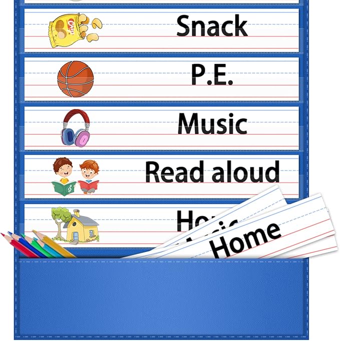 AKAYOK -13+1 Pocket Daily Schedule Pocket Chart, Ultra-Durable Visual Schedule for Kids -Pocket Chart for Classroom Office Home -Reusable Daily Schedule for Kids -Reversible Chart for Sentence Strips - Image 5