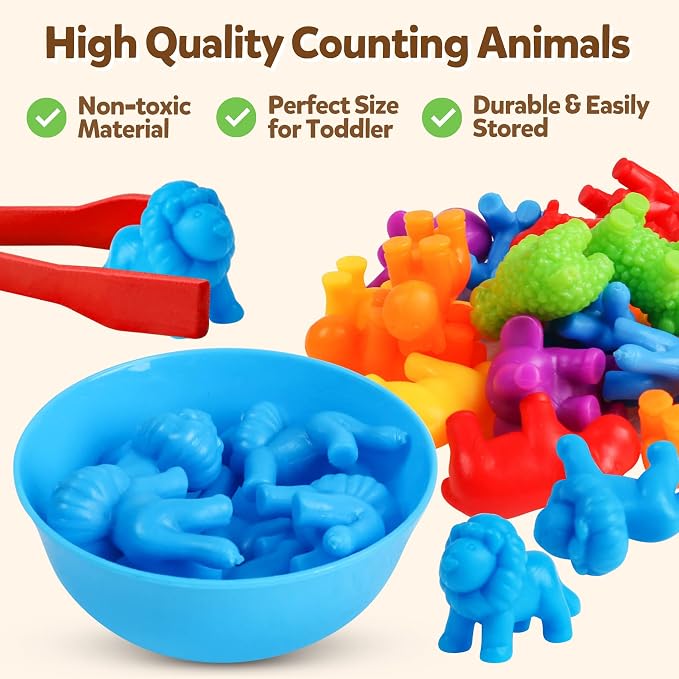 USATDD Counting Animal Toys Color Matching Games Preschool Learning Activities Sorting Stacking Toys Math Couting Educational Sensory Montessori Toy for Toddlers Kids Ages 3 4 5 - Image 2