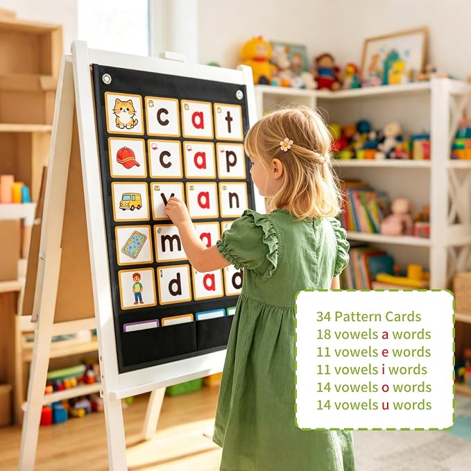 ANSTROUT CVC Word Building Pocket Chart with 144 Phonics Flash Cards,Magnetic Word Pocket Chart for Learning to Read CVC Words, Phonics Learning Tool for Preschool and Kindergarten Classrooms.(Black) - Image 4