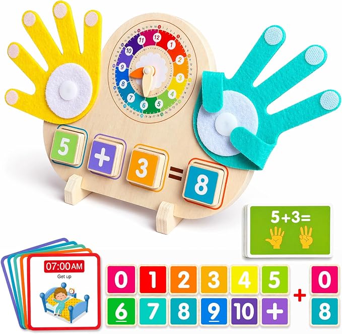 2-in-1 Wooden Math Manipulatives & Teaching Clock Toys by Unknown