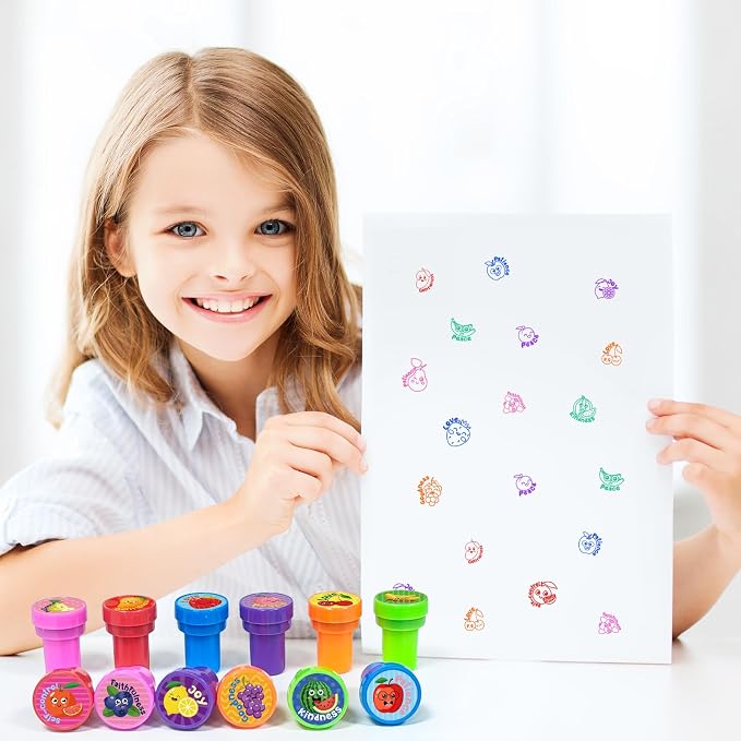 Cinrobiye 24 Pcs Fruit of the Spirit Stampers Party Favor Set, Cute Bible Learning Stamps for Kids Sunday School, Church Classroom Rewards, Faith Based Gifts, Goody Bag Fillers - Image 5