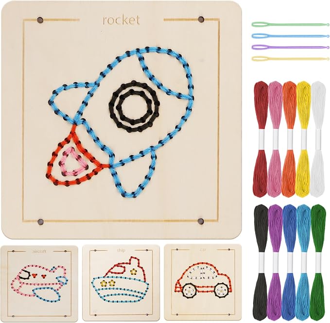 Montessori Wooden Lacing Toys for Toddlers and Kids Ages 2-4 5-7, Sewing Kit Fine Motor Skill Busy Board, Education Sensory Preschool Toy for 1 2 3 4 Year Olds, Birthday Gift for Boys and Girls by JAiiMen