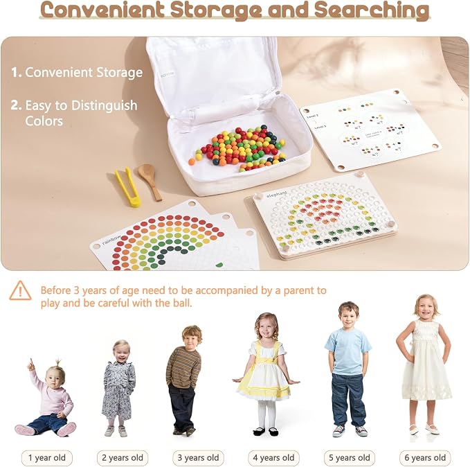 ibwaae Wooden Peg Board Beads Game Color Matching Toys for Toddlers Counting Toy for Preschoolers Learning Montessori Toys Fine Motor Math Gift for Girls and Boys - Image 6