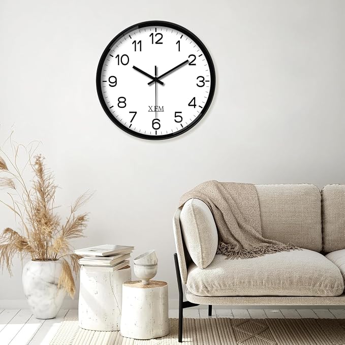 XFM Large Silent Wall Clocks Battery Operated 16 Inch Black Classic - Image 5
