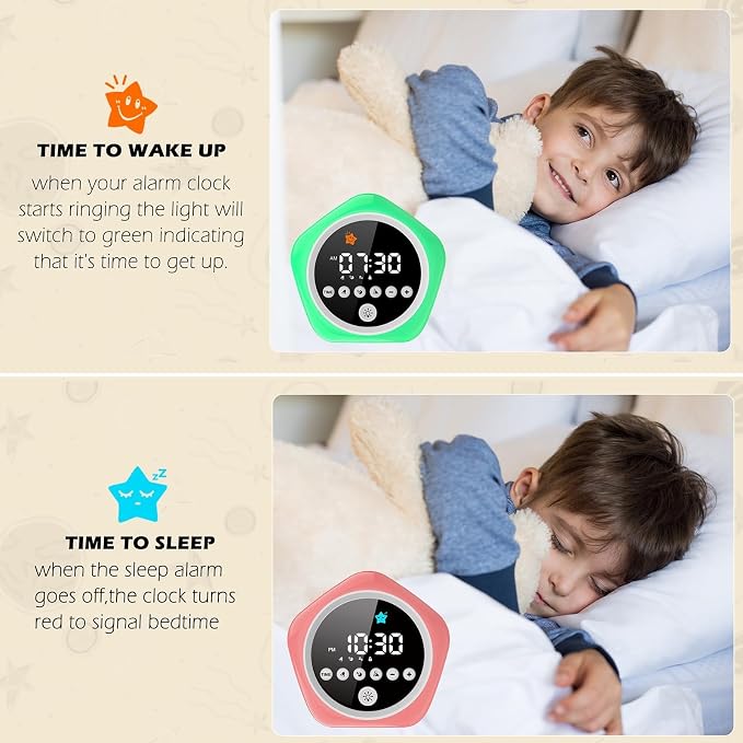 Kids Alarm Clock, Ok to Wake Clock for Kids, Toddler Sleep Training Alarm Clock with Red Green Light, Teaches Time Management & Bedtime Routine, Perfect Clock Gift for Kids - Image 3