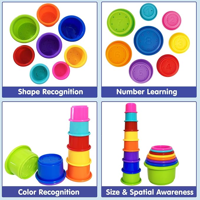 WEEJOYGAM Stacking Cups Baby Toy, 8 PCS Rainbow Nesting Cups for Babies, Montessori Stacking Toy for Toddlers 1-3, Educational Toys 6-12 Months for Color Recognition, Size Sorting and Fine Motor Skill - Image 4
