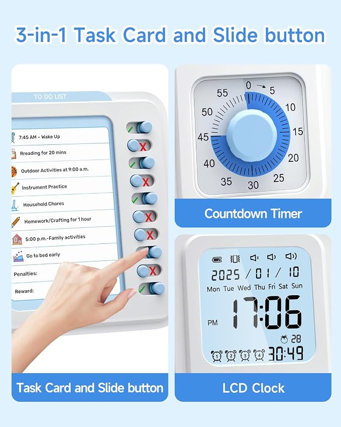 Visual Timer for Kids with Planning Board, 3-in-1 Visual Schedule for Kids with Autism & ADHD, Chore Chart for Home, School, Classroom, Desk - Image 2