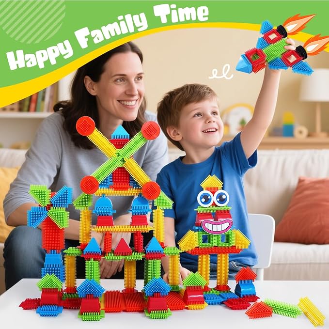 teytoy 200Pcs Building Blocks Toys,Bristle Shape Building Blocks Set - Image 6