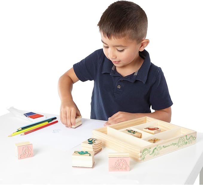 Melissa & Doug Wooden Stamp Set: Dinosaurs - 8 Stamps, 5 Colored Pencils, 2-Color Stamp Pad - FSC Certified - Image 8