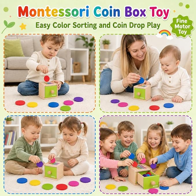 Montessori Toys for 1-3 Year Old: Color Sorting Wooden Drawer Box Toy for Toddlers, Object Permanence and Fine Motor Sensory Toy, 12-18 Months Busy Board Matching Game for Baby Boys and Girls Gifts - Image 2