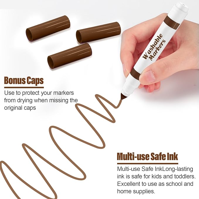 Janlaugh 36 Pcs Dark Brown Washable Markers Bulk Coloring Broad Line Markers for Kids Conical Tip Drawing Pen for Christmas, School, Travel Art Baby Shower Gender Reveal Party Supplies, Ages 6+
