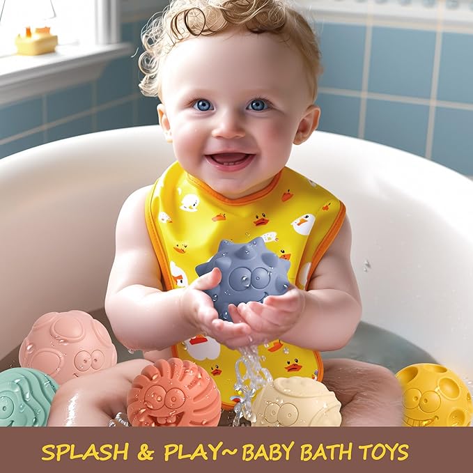 6PCS Sensory Balls for Baby, Soft Textured Balls for Infants & Toddlers 6-12 Months, Colorful Infant Ball Toys for Tummy Time & Learning, Montessori Gift for Baby Boys & Girls
