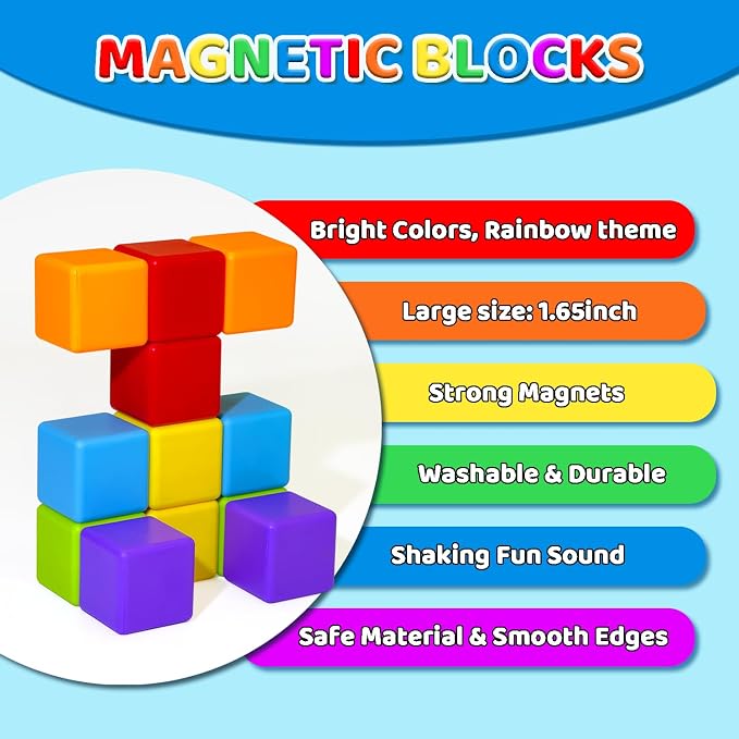 Magnetic Building Blocks Large, 1.65 inch Stacking Cubes for Toddlers - Image 5