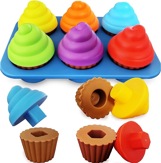 RAINBOW TOYFROG Cupcake Toy Toddler Toy Learning Colors and Shape-Shape Sorting Toys for Toddlers-Geometry Manipulatives Toddler Sensory Toys for Kids - Child Montessori Toys for Girls Boys by RAINBOWTOYFROG