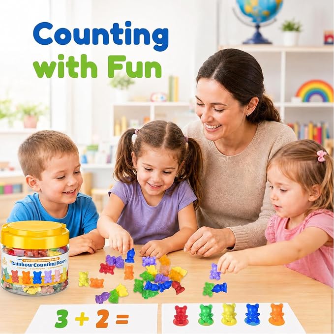 XINHUIDALSQ Rainbow Counting Bears Set of 200, 10 Colors Sorting Teddy Plastic Bears Math Manipulatives for Toddlers, 1 Inch Bear Conters Ages 3+ Kids - Image 2