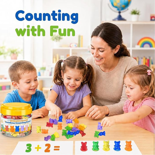 XINHUIDALSQ Rainbow Counting Bears Set of 200, 10 Colors Sorting Teddy Plastic Bears Math Manipulatives for Toddlers, 1 Inch Bear Conters Ages 3+ Kids - Image 2