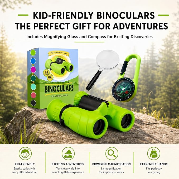 Binoculars for Kids – Perfect Toy for Little Boys and Girls – Extensive Set Incl. Magnifying Glass & Compass – Powerful Magnification 8X21 – 3 to 12 Year Old Kids for Toddler - Image 7