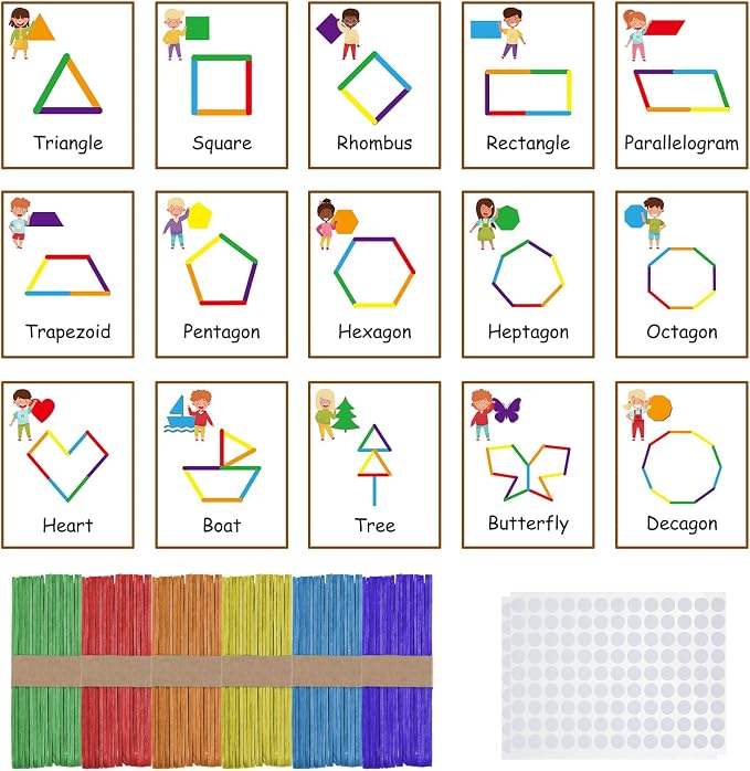 252 Pcs Shapes Flash Cards with Colorful Sticks and White Hook for Toddlers Preschool Kids Learning Art Craft Develops Shape Recognition Imagination Creativity by Noveread