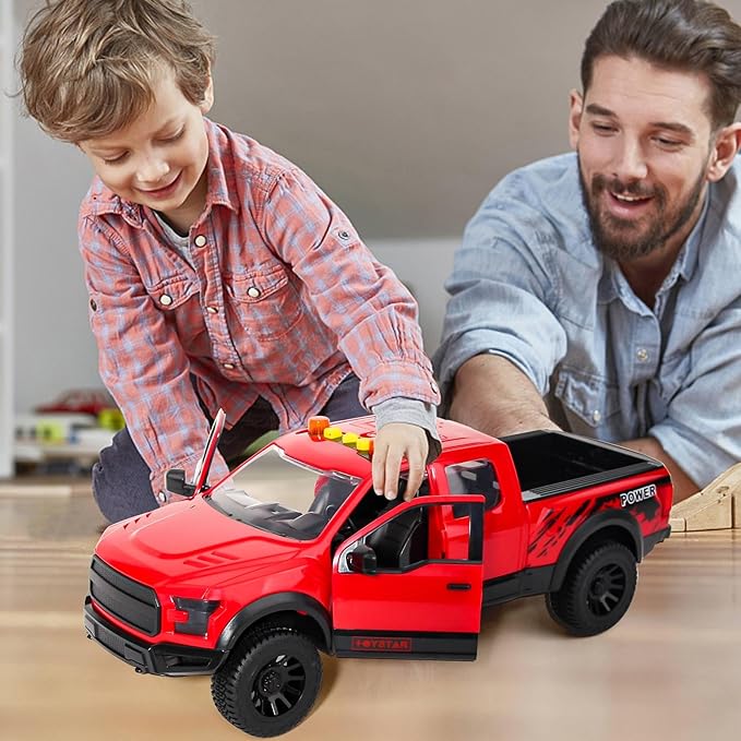 Red Pickup Truck Toy with Lights and Sound Effects, Featuring Doors That Open, Toy Cars Gifts for 3+ Year Old Kids. (Red Pickup)