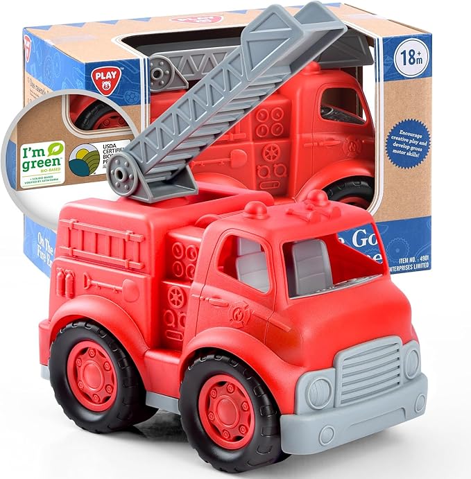 PLAY Eco-Friendly Fire Trucks, [USDA Certified] No BPA/Phthalate/PVC, Recycled Bioplastic Ladder Fire Engine Toy Gift for Boy Girl, Car Toys Vehicle Gift for Kids