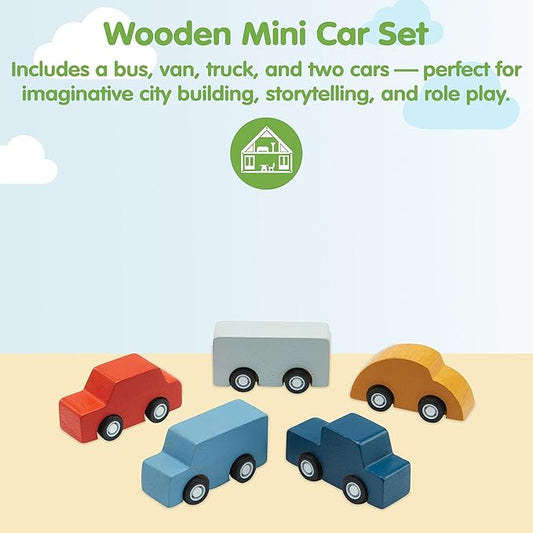 PlanToys® Mini Car Set Wooden Montessori Vehicle Set | Early Movement, Imagination and Practical Life Exploration | Eco Friendly Mini Car Set for Indoor and Outdoor Play
