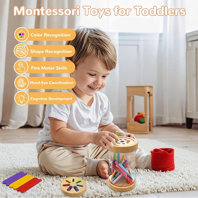 Montessori Shape & Color Sorting Montessori Toys for Toddlers 3, Wooden Fine Motor Skills Sensory Toy Preschool Learning Toys Travel Gift for Boys and Girls (Acrylic Set) - Image 3