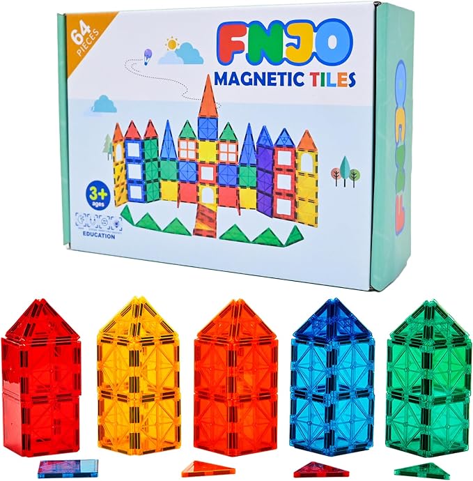 FNJO Magnetic Tiles, 64 PCS Magnetic Building Blocks, Magnets Building Set, STEM Toys for Kids Boys and Girls Creative and Inspirational by FNJO